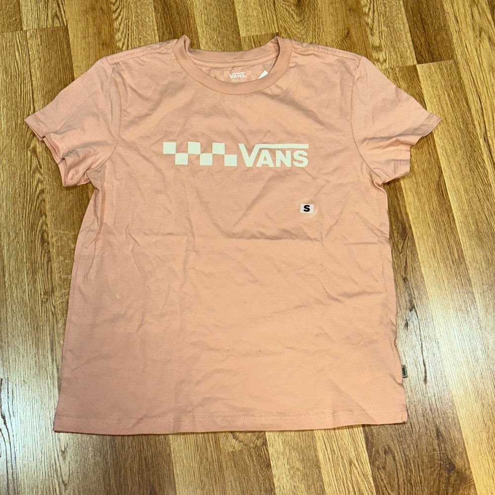 Vans Trecker Cropped Short Sleeve Top Coral Cloud Pink Logo Womens Small Casual